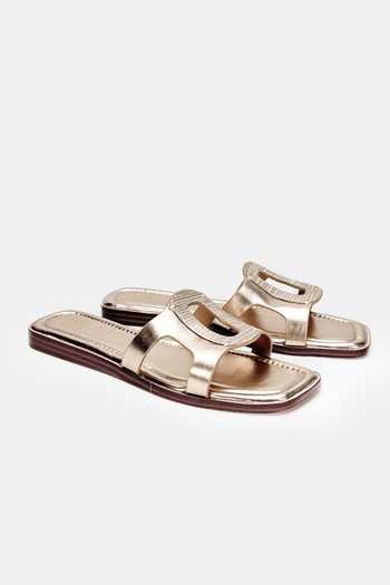 Buy_Heel Your Sole_Gold Zaza Metallic Flats _at_Aza_Fashions