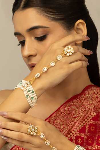 Buy_Joules by Radhika_Gold Plated Navya Embellished Hathphool - Single Pc _at_Aza_Fashions