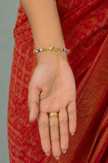 Shop_Joules by Radhika_Gold Plated Mehira Embellished Hathphool - Single Pc _at_Aza_Fashions