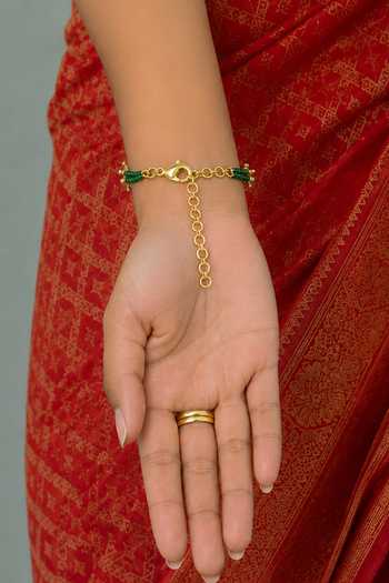Shop_Joules by Radhika_Gold Plated Ruhani Embellished Hathphool - Single Pc _at_Aza_Fashions