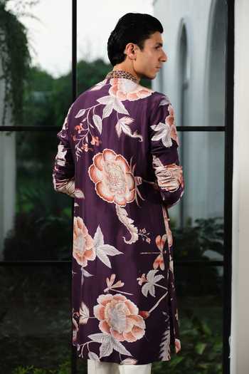 Shop_Mahima Mahajan_Purple Silk, Chanderi Zafir Embroidered Kurta And Pant Set _at_Aza_Fashions