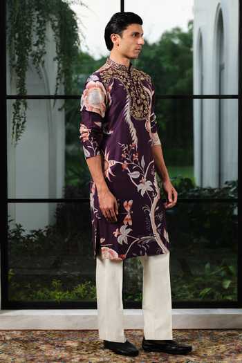 Mahima Mahajan_Purple Silk, Chanderi Zafir Embroidered Kurta And Pant Set _at_Aza_Fashions