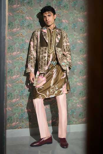 Mahima Mahajan_Green Silk, Chanderi Sarmad Embroidered Jacket With Kurta Set _Online_at_Aza_Fashions