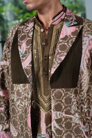 Shop_Mahima Mahajan_Green Silk, Chanderi Sarmad Embroidered Jacket With Kurta Set 