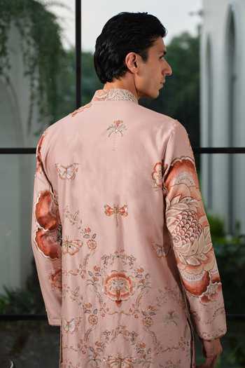 Shop_Mahima Mahajan_Pink Silk, Chanderi Asrar Embroidered Kurta With Pant _at_Aza_Fashions