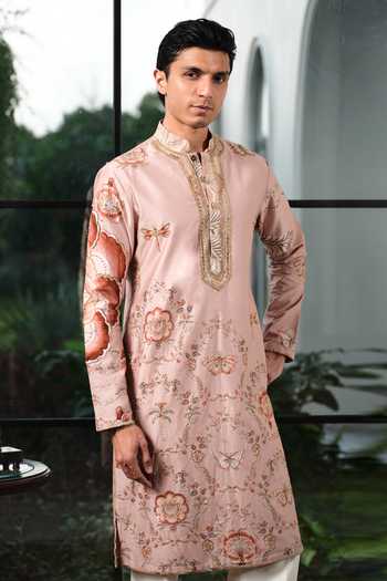 Buy_Mahima Mahajan_Pink Silk, Chanderi Asrar Embroidered Kurta With Pant _Online_at_Aza_Fashions