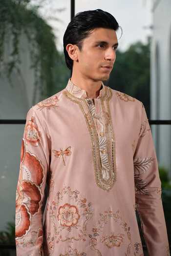 Mahima Mahajan_Pink Silk, Chanderi Asrar Embroidered Kurta With Pant _at_Aza_Fashions