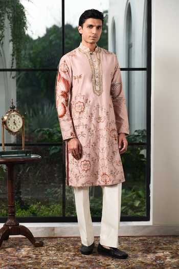 Buy_Mahima Mahajan_Pink Silk, Chanderi Asrar Embroidered Kurta With Pant 