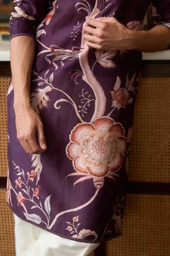 Shop_Mahima Mahajan_Purple Silk, Chanderi Azam Floral Motif Kurta Set _Online_at_Aza_Fashions