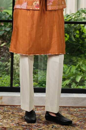Mahima Mahajan_Yellow Silk, Chanderi Embroidery Mizan Bundi And Kurta Set _Online_at_Aza_Fashions