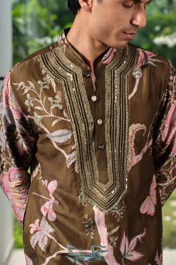Buy_Mahima Mahajan_Green Silk, Chanderi Saham Printed And Embroidered Kurta Set _Online_at_Aza_Fashions