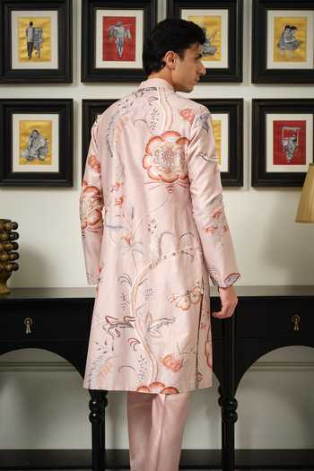 Shop_Mahima Mahajan_Pink Silk, Chanderi Rawaq Embellished Kurta Set _Online_at_Aza_Fashions