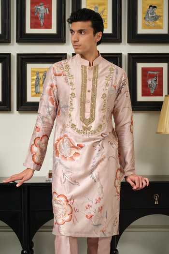 Mahima Mahajan_Pink Silk, Chanderi Rawaq Embellished Kurta Set _at_Aza_Fashions