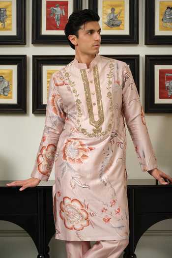 Buy_Mahima Mahajan_Pink Silk, Chanderi Rawaq Embellished Kurta Set 