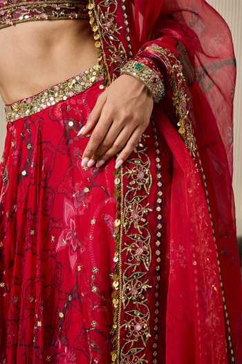 Mahima Mahajan_Red Silk Organza Round Neck Alina Embroidered Lehenga Set _Online_at_Aza_Fashions