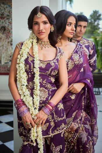 Buy_Mahima Mahajan_Purple Silk Organza Sweetheart Neck Arisha Embroidered Saree With Blouse _Online_at_Aza_Fashions