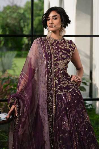 Mahima Mahajan_Purple Silk Organza High Neck Ghazal Embroidered Anarkali With Dupatta _Online_at_Aza_Fashions