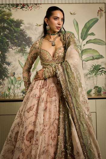 Mahima Mahajan_Beige Silk Organza Sweetheart Neck Lina Embroidered Anarkali With Dupatta _Online_at_Aza_Fashions