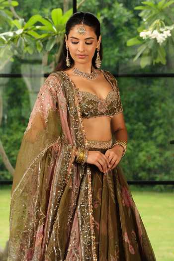 Mahima Mahajan_Green Silk Organza Sweetheart Neck Neha Printed Lehenga Set _Online_at_Aza_Fashions