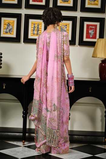 Shop_Mahima Mahajan_Purple Silk Organza Sweetheart Neck, Yes Omaar Embroidered Shirt Kurta Set _at_Aza_Fashions