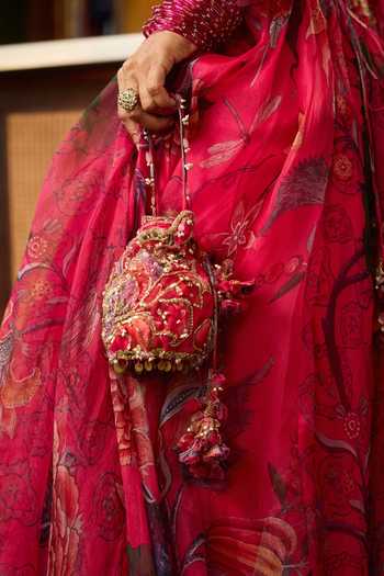 Buy_Mahima Mahajan_Pink Organza, Velvet, Embroidery, Vartika Corset Printed Lehenga Set 