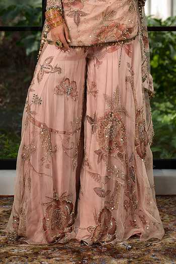 Shop_Mahima Mahajan_Beige Silk Organza Halter Neck, Yes Zayn Kurta Sharara Set _Online_at_Aza_Fashions