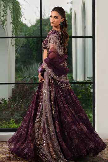 Mahima Mahajan_Purple Silk Organza Scoop Neck Zoa Floral Print And Embroidered Lehenga Set _at_Aza_Fashions
