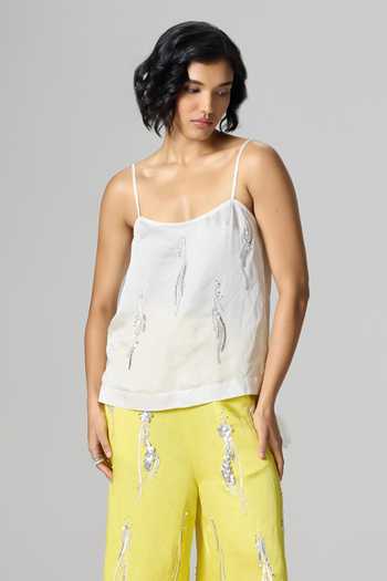 Shop_Dilnaz_Ivory Linen Scoop Neck Gin And Tonic Embroidered Trouser Set _at_Aza_Fashions