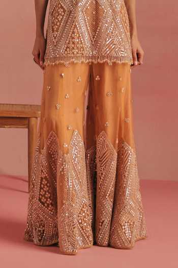 Buy_Twenty Nine_Orange Net Resham Applique Work Bootcut Pant _Online_at_Aza_Fashions