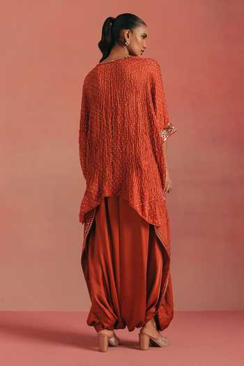 Shop_Twenty Nine_Orange Silk, Satin Mirrors Drawstring Dhoti Pant _at_Aza_Fashions