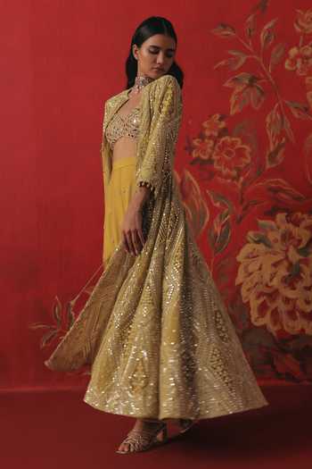 Shop_Twenty Nine_Yellow Net Mirrors Ankle Length Palazzo _at_Aza_Fashions