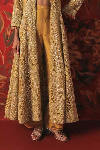 Twenty Nine_Yellow Net Mirrors Ankle Length Palazzo _Online_at_Aza_Fashions