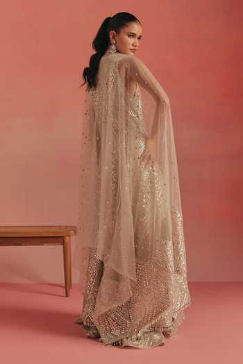 Shop_Twenty Nine_Gold Net Mirror Work Sharara _at_Aza_Fashions