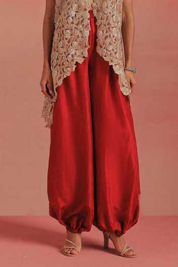 Buy_Twenty Nine_Maroon Silk Barrel Dhoti Pant _Online_at_Aza_Fashions