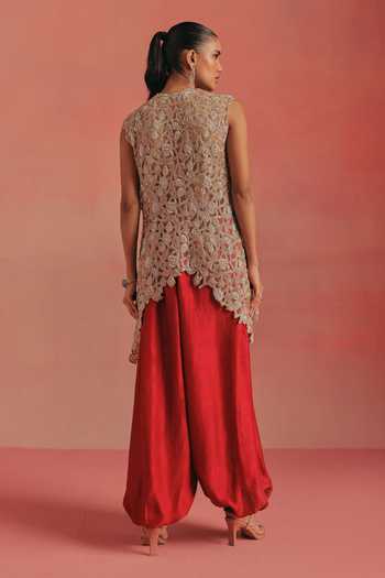 Shop_Twenty Nine_Maroon Silk Barrel Dhoti Pant _at_Aza_Fashions