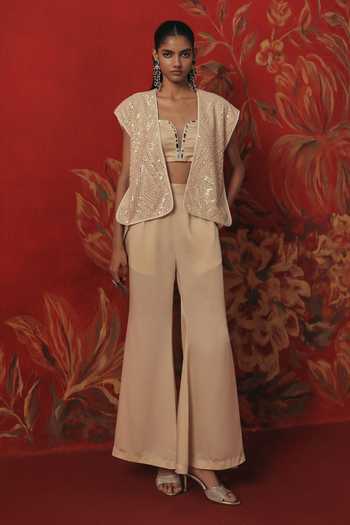 Buy_Twenty Nine_Ivory Silk, Satin Bellbottom Pant _Online_at_Aza_Fashions