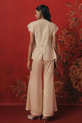 Shop_Twenty Nine_Ivory Silk, Satin Bellbottom Pant _at_Aza_Fashions