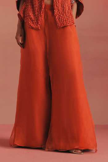 Twenty Nine_Orange Silk, Dupion Double Layered Palazzo _Online_at_Aza_Fashions