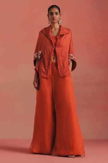 Buy_Twenty Nine_Orange Silk, Dupion Double Layered Palazzo _at_Aza_Fashions