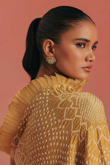 Buy_Twenty Nine_Yellow Silk One Shoulder Ruffle Bandhani Dress _Online_at_Aza_Fashions