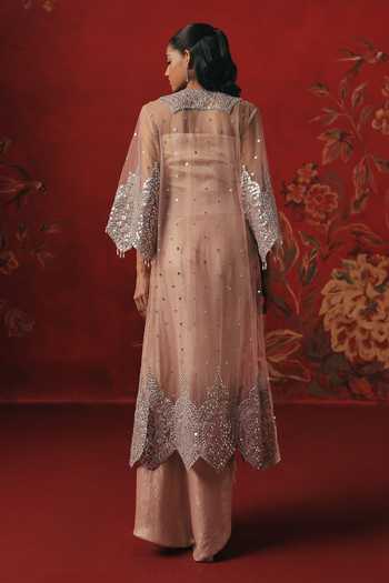Shop_Twenty Nine_Pink Tulle Mirrors Open Neck Overlay Jacket _at_Aza_Fashions