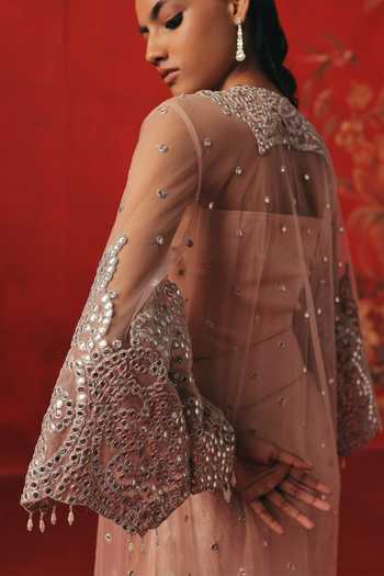 Twenty Nine_Pink Tulle Mirrors Open Neck Overlay Jacket _at_Aza_Fashions
