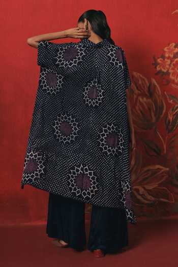 Shop_Twenty Nine_Blue Silk Collared Neck Oversize Bandhani Shirt _at_Aza_Fashions