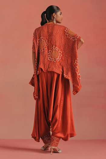 Shop_Twenty Nine_Orange Silk Mandarin Collar Band Bandhani Tunic _at_Aza_Fashions