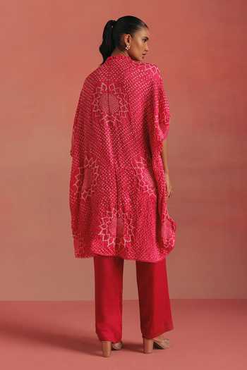 Shop_Twenty Nine_Pink Silk High Neck Oversized Bandhani Shirt _at_Aza_Fashions