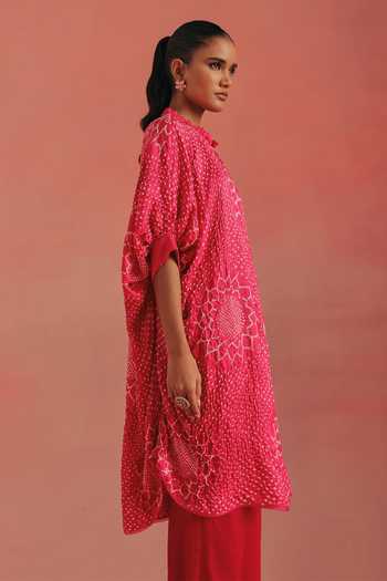 Buy_Twenty Nine_Pink Silk High Neck Oversized Bandhani Shirt _Online_at_Aza_Fashions