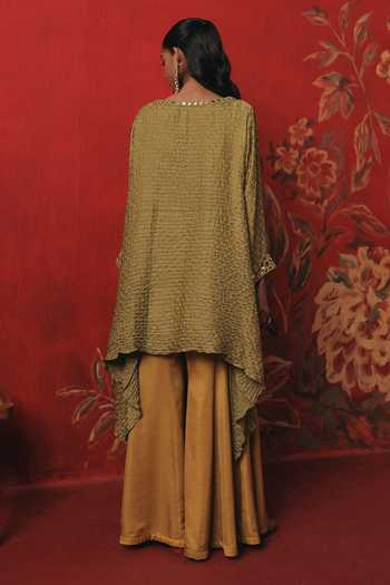 Shop_Twenty Nine_Green Silk Boat Neck, Yes Asymmetric Bandhani Tunic _at_Aza_Fashions