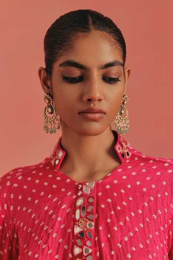 Buy_Twenty Nine_Pink Silk Mandarin Collar Bandhani Short Tunic 