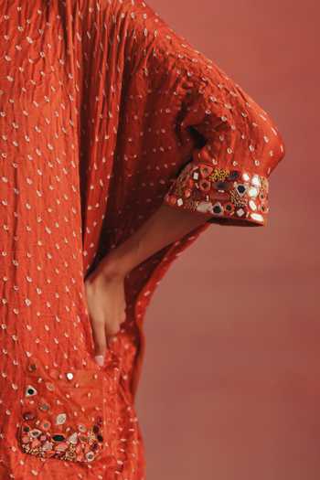 Buy_Twenty Nine_Orange Silk Round Neck Placed Embroidered Bandhani Tunic 