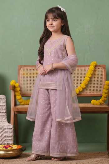 Buy_Petite Pomme_Purple Cotton, Net Woven Kurta Palazzo Set _at_Aza_Fashions